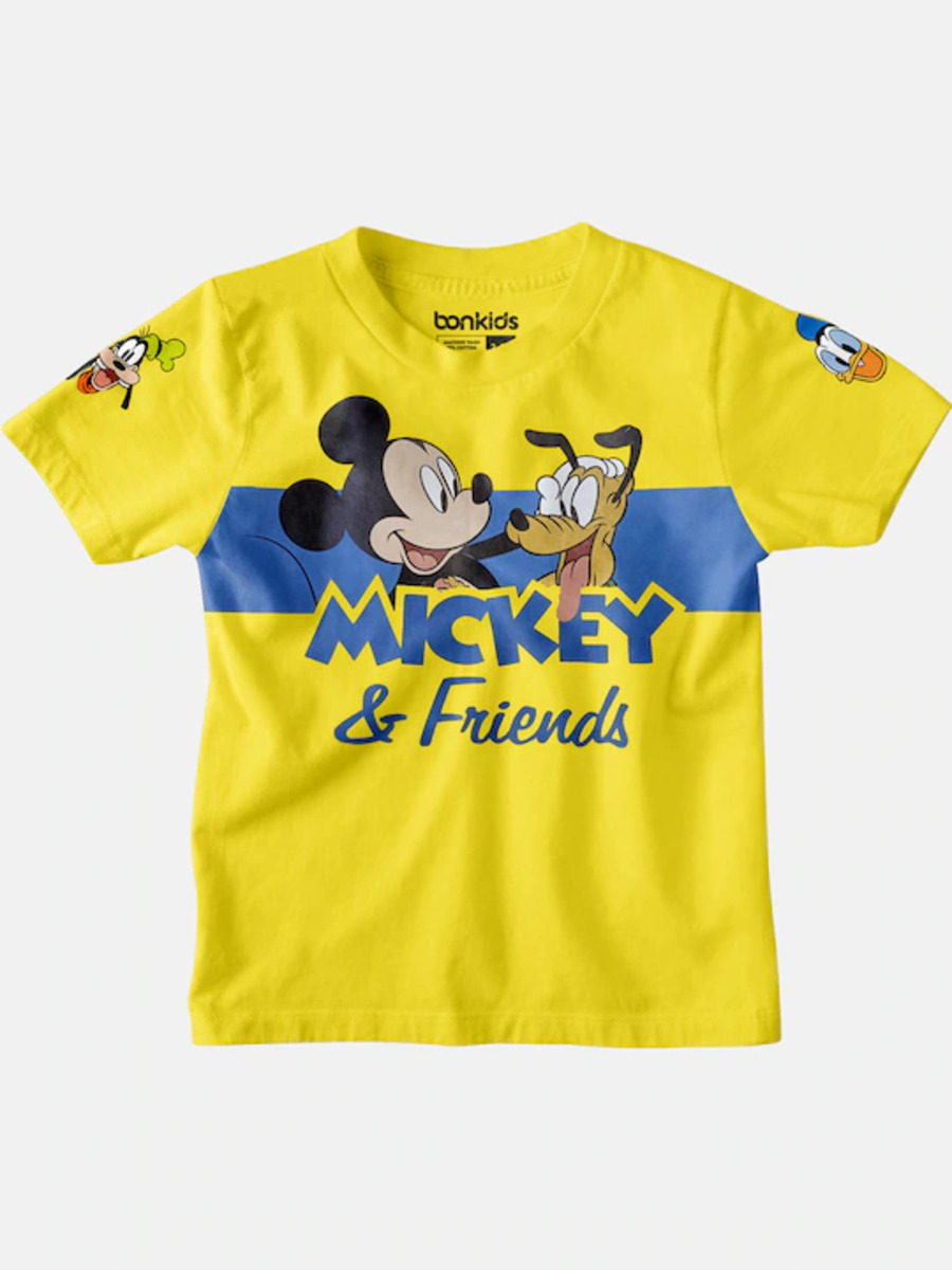 Boys Yellow Printed Cotton T-shirt