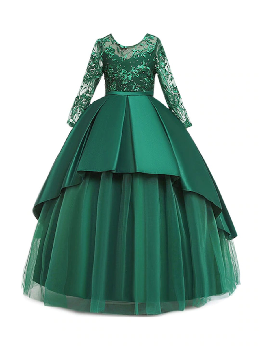 Green Floral Embroidered Maxi Gown Dress