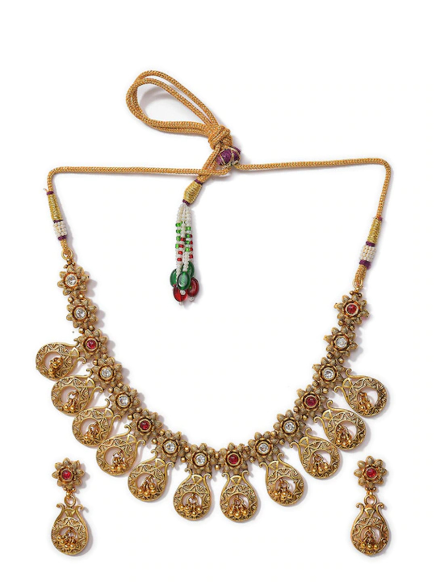 Women Gold-Plated & Pink Meenakari Stone Studdded Jewellery Set