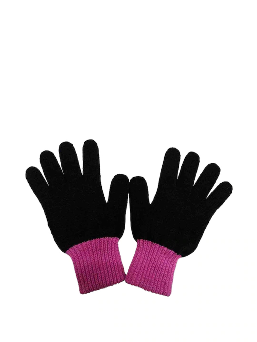 Women Black & Pink Winter Woollen Gloves