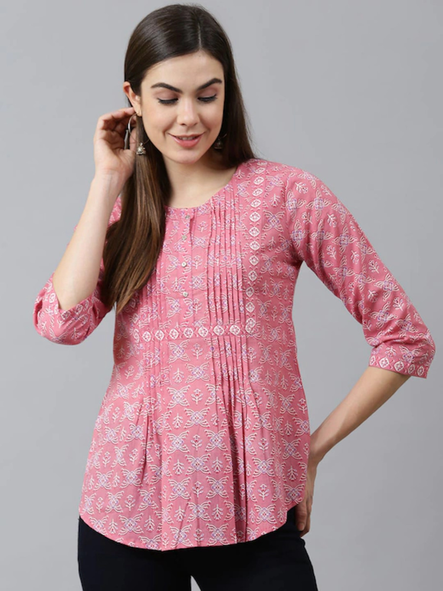 Pink Printed  A-Line Top